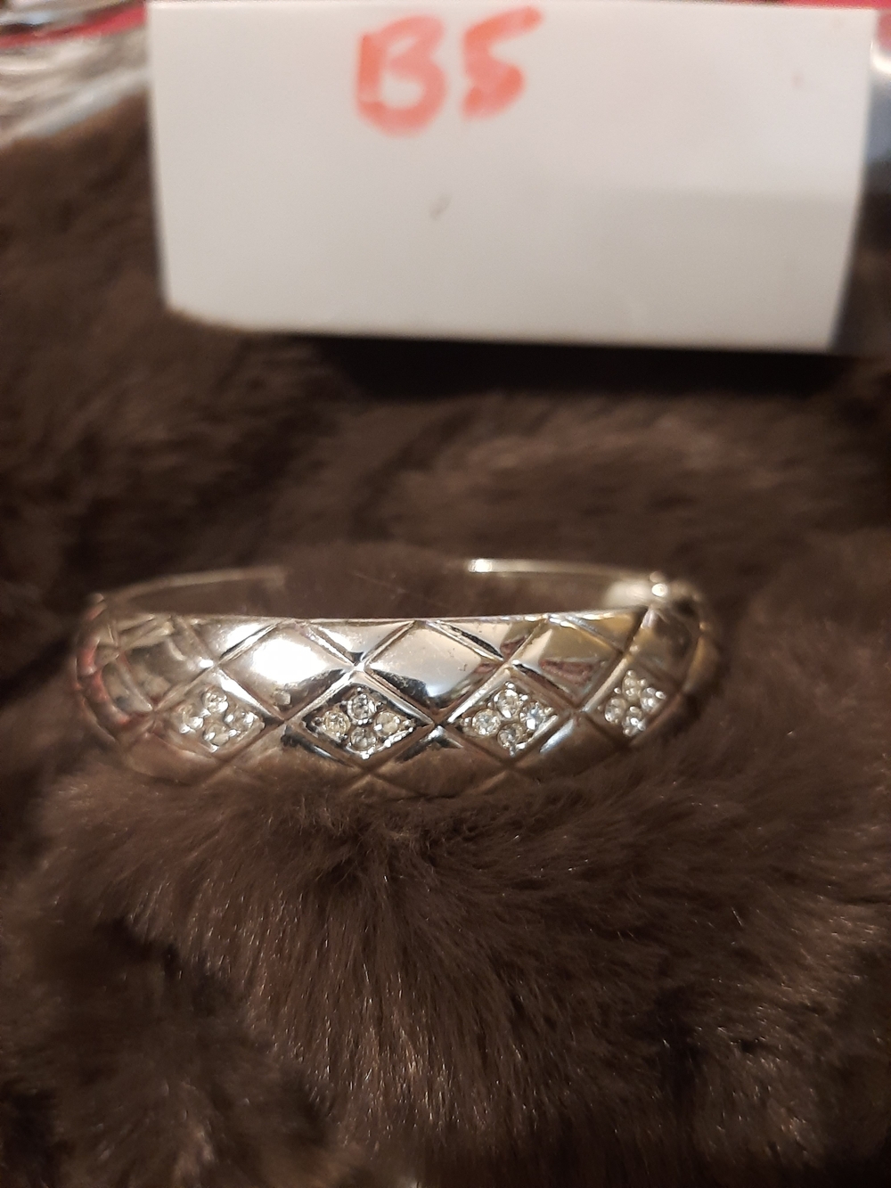 Quilted Silver Bangle Bracelet with Diamond Accents And Black Enamel Qulited